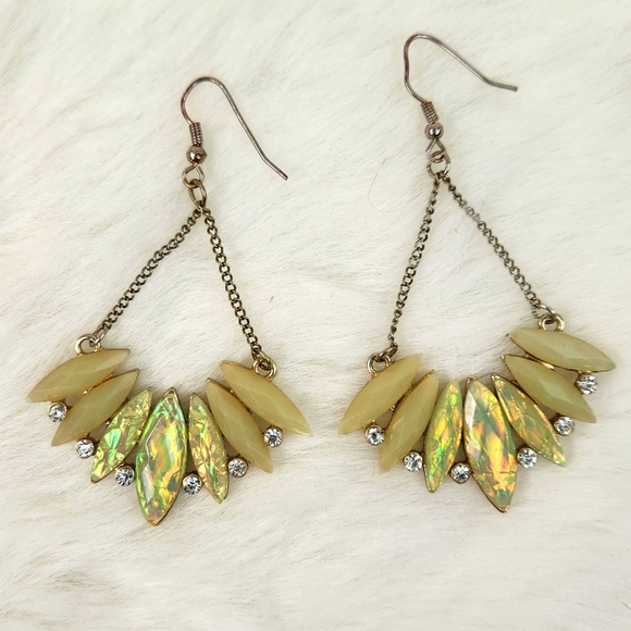 Fire Opal, Jade and Rhinestone Dangle hook earrings set - Picture 9 of 9